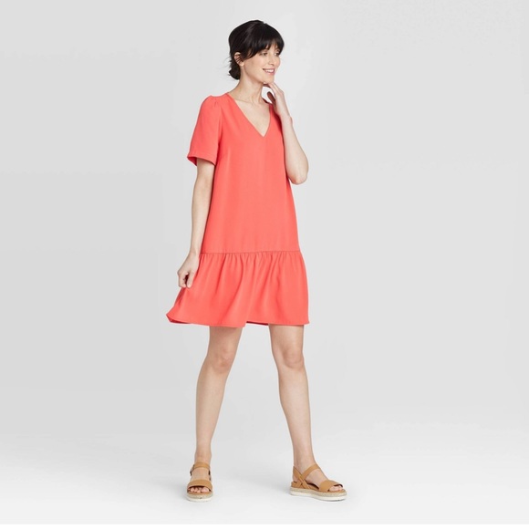 a new day Dresses & Skirts - New Ruffle Midi V Neck Flutter Dress Orange M